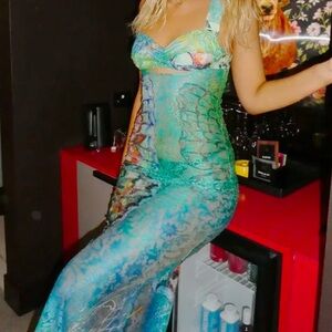 Mermaid Multicolor Lace Cutout Maxi Dress